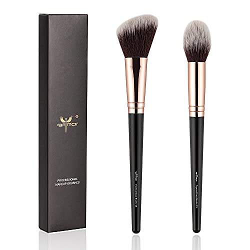 Anmor Contour and Highlighter Brush Set, Premium 2PCs Blush Bronzer Face Make...