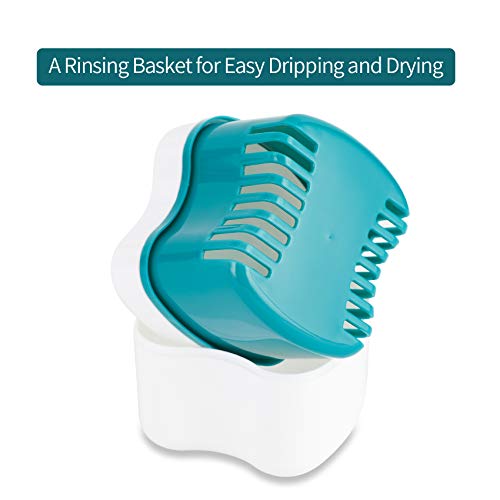 Denture Bath Case with Strainer Basket, Orthodontic Dental Retainer Storage S...