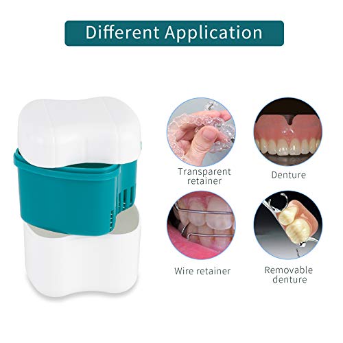 Denture Bath Case with Strainer Basket, Orthodontic Dental Retainer Storage S...