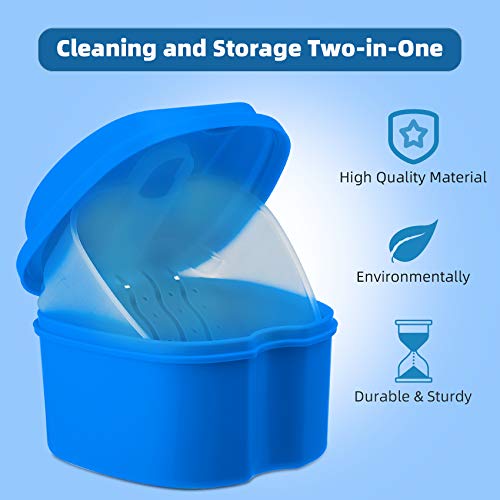 Denture Cup Dental Retainer Case Cleaning with Strainer Basket, Orthodontic B...