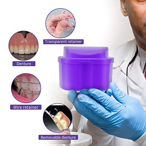 Denture Soaking Cup Dental Retainer Case Cleaning with Strainer Basket, Ortho...