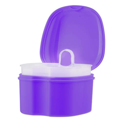 Denture Soaking Cup Dental Retainer Case Cleaning with Strainer Basket, Ortho...