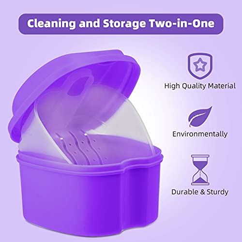 Denture Soaking Cup Dental Retainer Case Cleaning with Strainer Basket, Ortho...