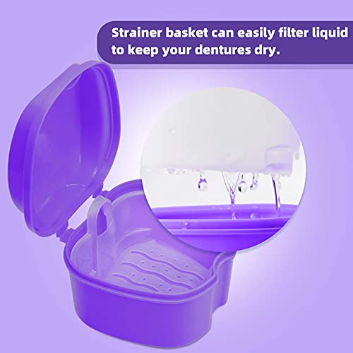 Denture Soaking Cup Dental Retainer Case Cleaning with Strainer Basket, Ortho...