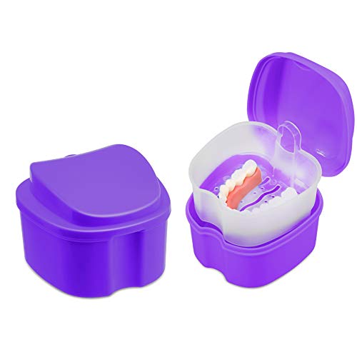 Denture Soaking Cup Dental Retainer Case Cleaning with Strainer Basket, Ortho...