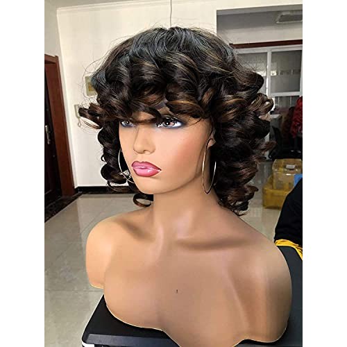 ANNIVIA Short Afro Curly Wigs with Bangs for Women Kinky Curly Hair Wig 2 Ton...