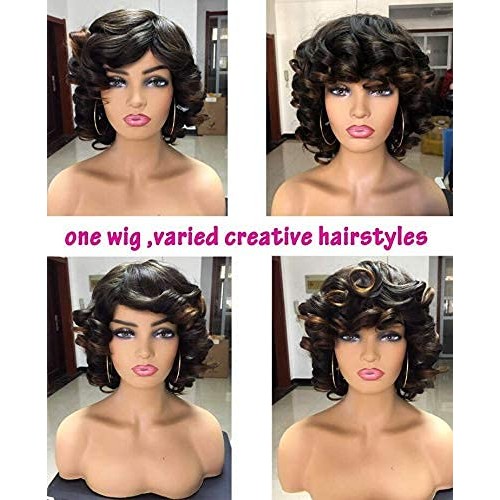 ANNIVIA Short Afro Curly Wigs with Bangs for Women Kinky Curly Hair Wig 2 Ton...