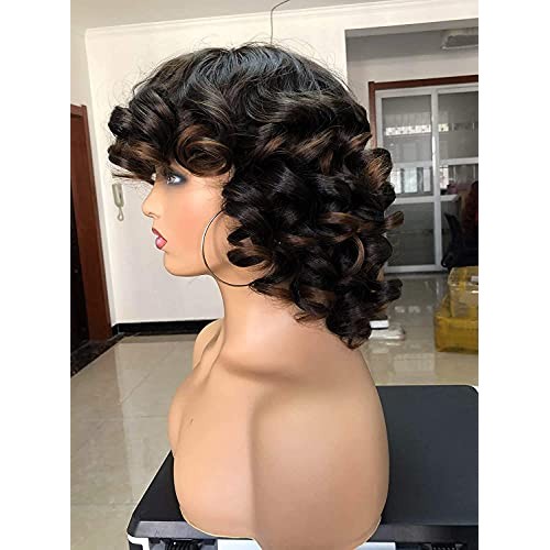 ANNIVIA Short Afro Curly Wigs with Bangs for Women Kinky Curly Hair Wig 2 Ton...