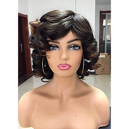 ANNIVIA Short Afro Curly Wigs with Bangs for Women Kinky Curly Hair Wig 2 Ton...