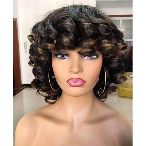 ANNIVIA Short Afro Curly Wigs with Bangs for Women Kinky Curly Hair Wig 2 Ton...