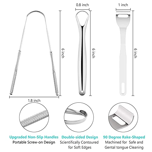 3 PCS Tongue Scraper for Adults, Stainless Steel Tongue Cleaner with Carry Tr...