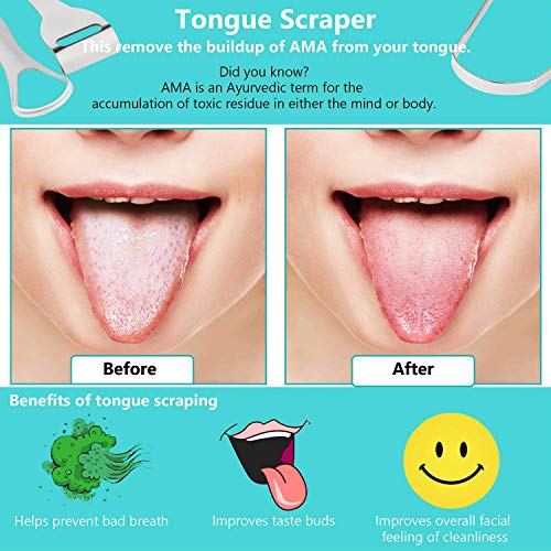 3 PCS Tongue Scraper for Adults, Stainless Steel Tongue Cleaner with Carry Tr...