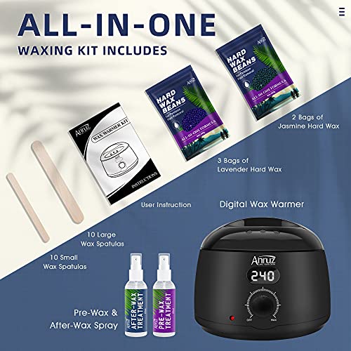 Waxing Kit- Anruz Digital Wax Warmer Hair Removal Kit- 5 Bags Multiple Formul...