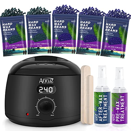 Waxing Kit- Anruz Digital Wax Warmer Hair Removal Kit- 5 Bags Multiple Formul...