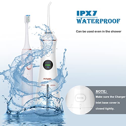 Water Flosser and Ultrasonic Electric Toothbrush Combo, 300ML Cordless Dental...