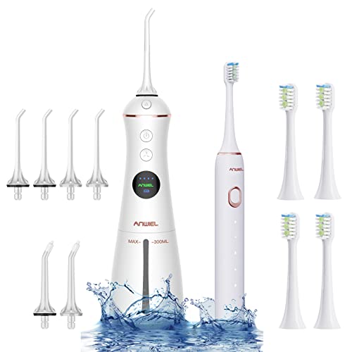 Water Flosser and Ultrasonic Electric Toothbrush Combo, 300ML Cordless Dental...