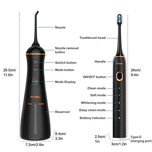 Water Flosser and Ultrasonic Electric Toothbrush Combo, Cordless Dental Oral ...
