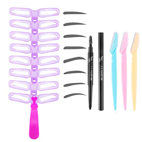 12 PCS Eyebrow Stencils - Eyebrows Shape Reusable with Eyebrow Razors and Pen...