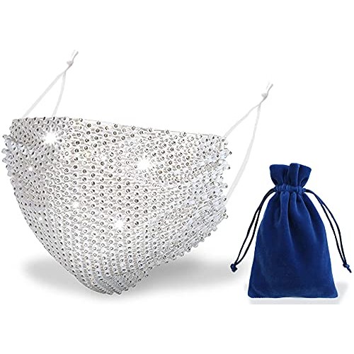 Apakfic Sparkly Rhinestone Mesh Face Mask Masquerade Mask Glitter Face Mask B...