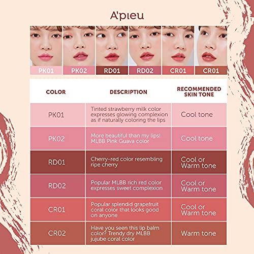 A'PIEU JUICY-PANG COLOR LIP BALM (PK02-GUAVA)- long-lasting, lightweight, Col...