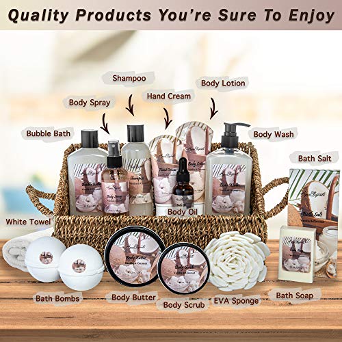 Bath Spa Gift Sets - Luxury Basket With Coconut & Vanilla - Spa Kit Includes ...