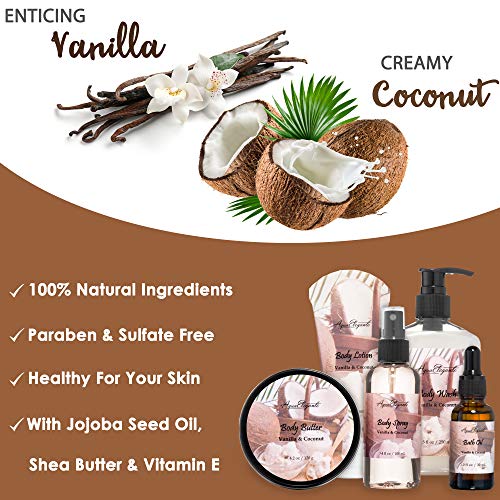 Bath Spa Gift Sets - Luxury Basket With Coconut & Vanilla - Spa Kit Includes ...