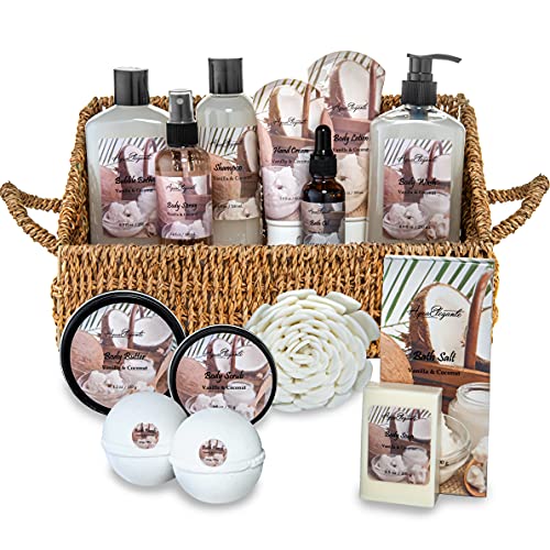 Bath Spa Gift Sets - Luxury Basket With Coconut & Vanilla - Spa Kit Includes ...