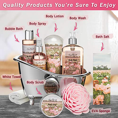 Spa Gift Baskets For Women - Luxury Bath Set With Rose Oil & Peony - Spa Kit ...