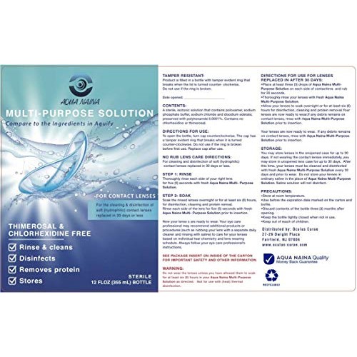 Aqua Naina (2 Pack) 12 Fl Oz | Contact Lens Solution | Cleaning and Disinfect...