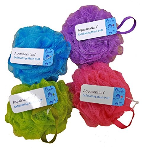 Aquasentials Mesh Pouf Bath Sponge (4 Pack) (Multi-Colors)
