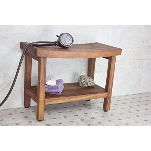 AquaTeak Patented 24" Sumba Teak Shower Bench with Shelf