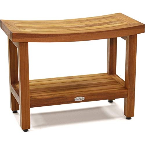 AquaTeak Patented 24" Sumba Teak Shower Bench with Shelf