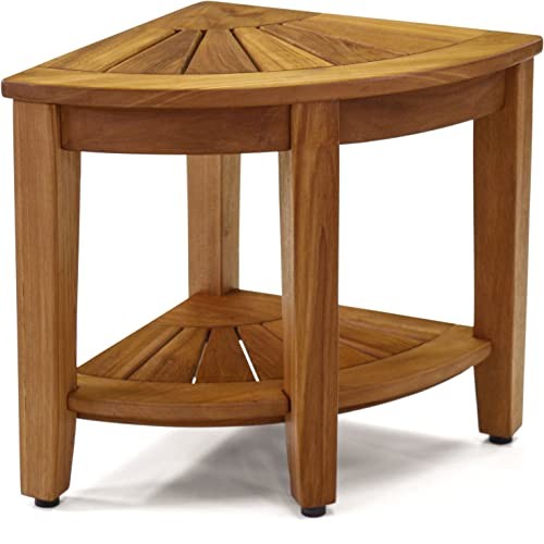 The Original Kai 15.5" Corner Teak Shower Bench with Shelf