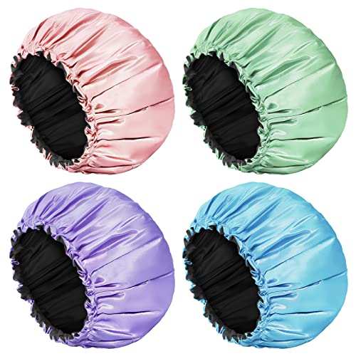 Aquior Shower Cap, 4-Pack Bathing Reusable Shower Caps for Long Hair Women, D...