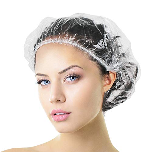 Aquior Shower Cap Disposable,100 PCS Bath Caps Large Thick Clear Waterproof P...