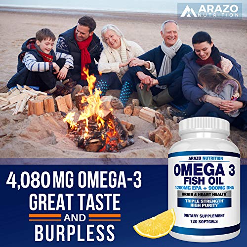 Omega 3 Fish Oil 4,080mg - High EPA 1200mg + DHA 900mg Triple Strength Burple...