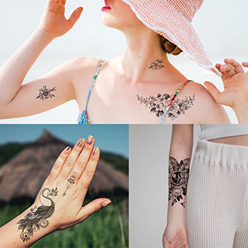 Aresvns Cute temporary tattoo for women and kids 250 pcs,Waterproof floral fa...