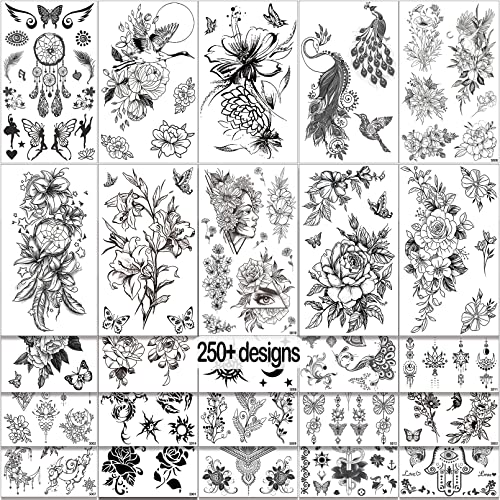 Aresvns Cute temporary tattoo for women and kids 250 pcs,Waterproof floral fa...