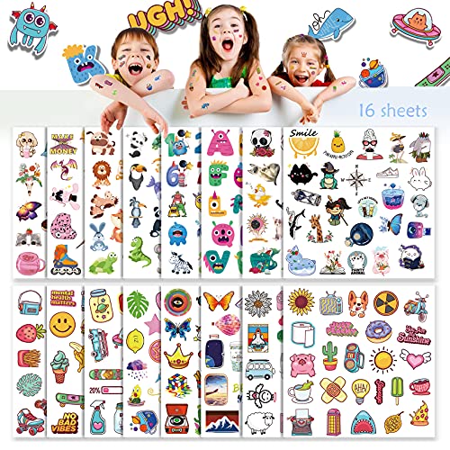 Aresvns Temporary Tattoo for Kids 400+ PCS,16 sheets Colorful cute fake tatto...