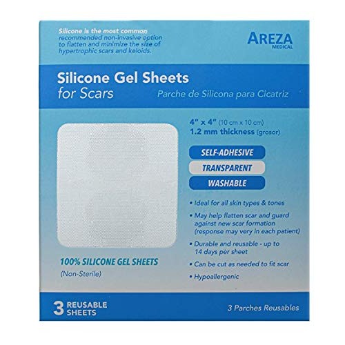 Silicone Gel Sheets for Scars 4" x 4" Three Sheets Per Box; By Areza Medical