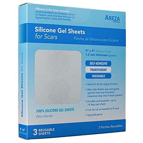 Silicone Gel Sheets for Scars 4" x 4" Three Sheets Per Box; By Areza Medical