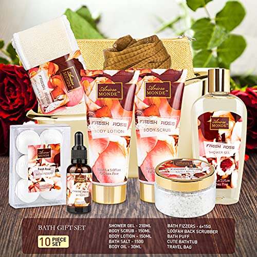 Bath and Body Gift Set for Women & Men, 10 Pcs Spa Gift Basket with Fresh Ros...