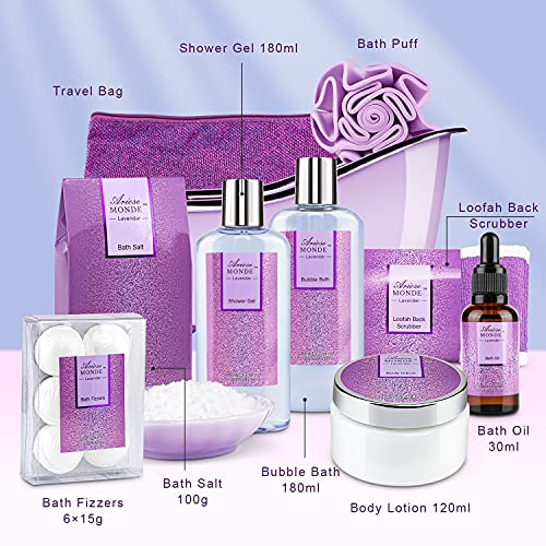 Bath Spa Basket Gift Set, Bath & Body Gift Set for Women, Lavender Scent, Inc...