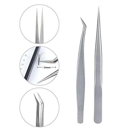 Lash Tweezers Pack of 2 Precision Stainless Steel Eyelash Extension Tweezers ...