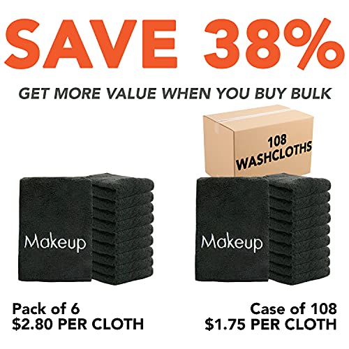 Arkwright Microfiber Makeup Remover Cloths (13x13, 108-Bulk Case Pack, Black)...