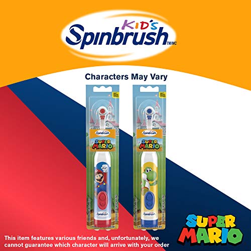 Super Mario Kid’s Spinbrush Electric Battery Toothbrush, Soft, 1 ct, Characte...