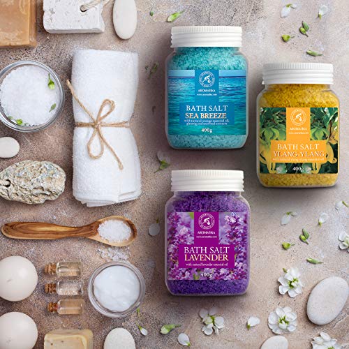 Bath Salts Set 42 oz - Lavender - Sea Breeze - Ylang-Ylang - 100% Natural Ess...