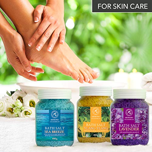 Bath Salts Set 42 oz - Lavender - Sea Breeze - Ylang-Ylang - 100% Natural Ess...