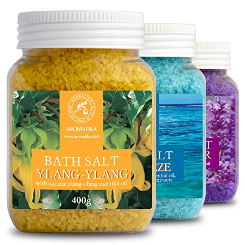 Bath Salts Set 42 oz - Lavender - Sea Breeze - Ylang-Ylang - 100% Natural Ess...