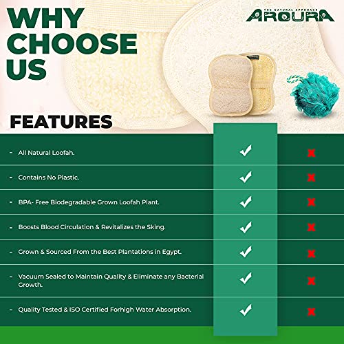 Aroura Egyptian Natural Loofah Pads- Natural Lofa Sponges with Flexible Fiber...